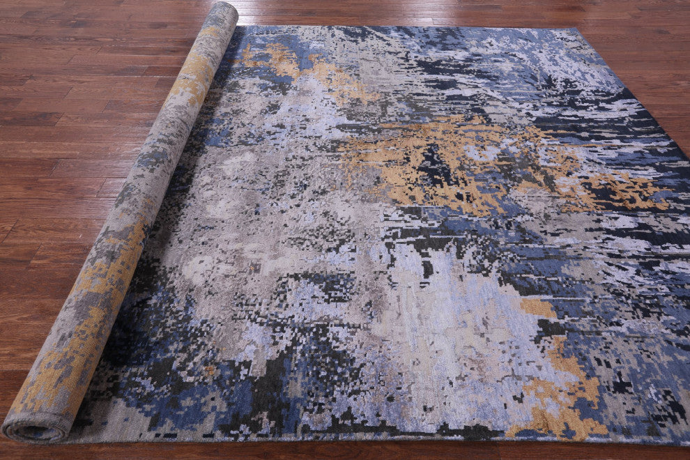 Abstract Wool and Silk Hand-Knotted Rug 8' 10" X 12' 1" Q7079
