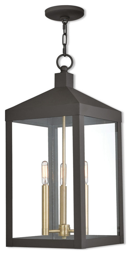 3 Light Outdoor Pendant Lantern, Bronze