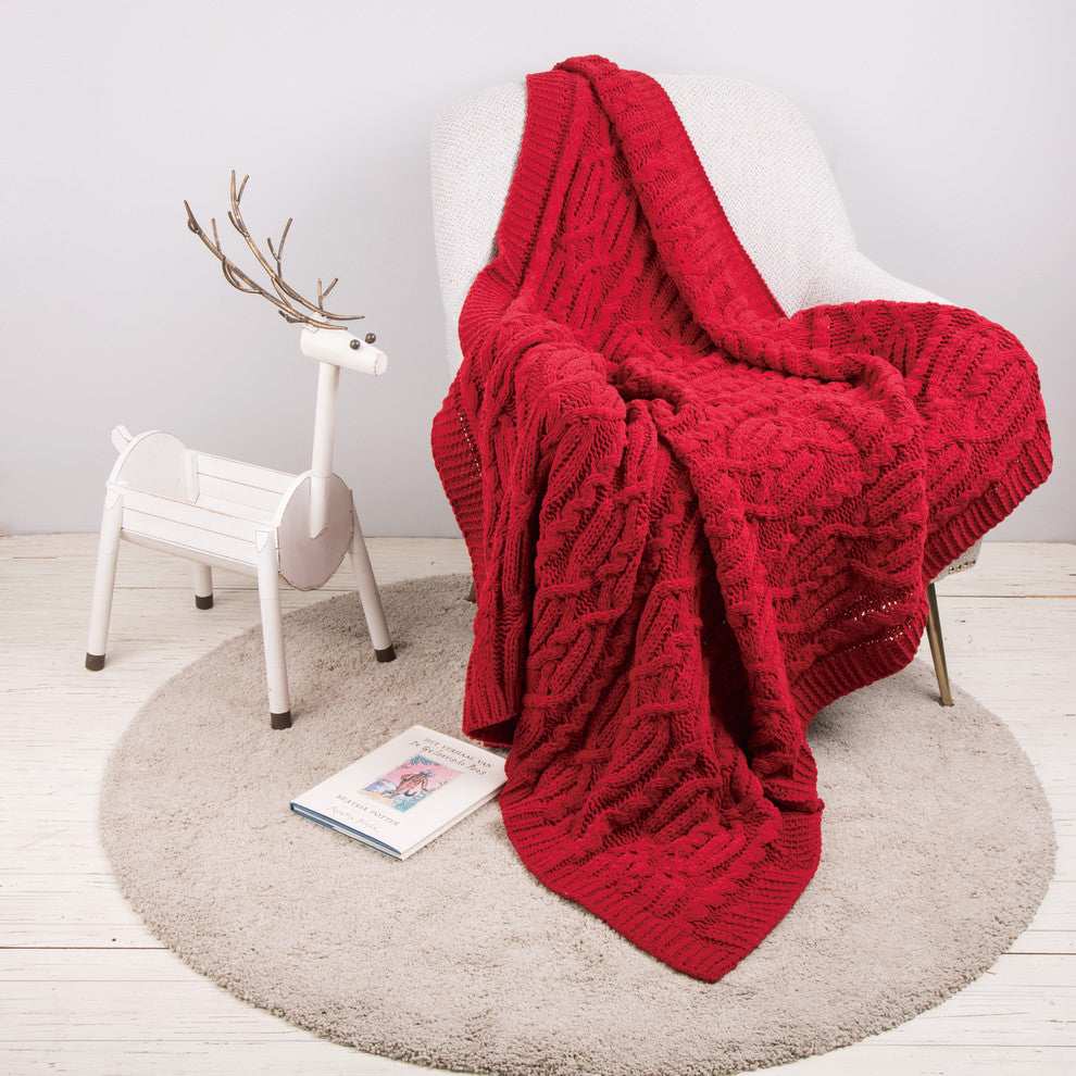 60" Knitted Polyester Red Throw Blanket