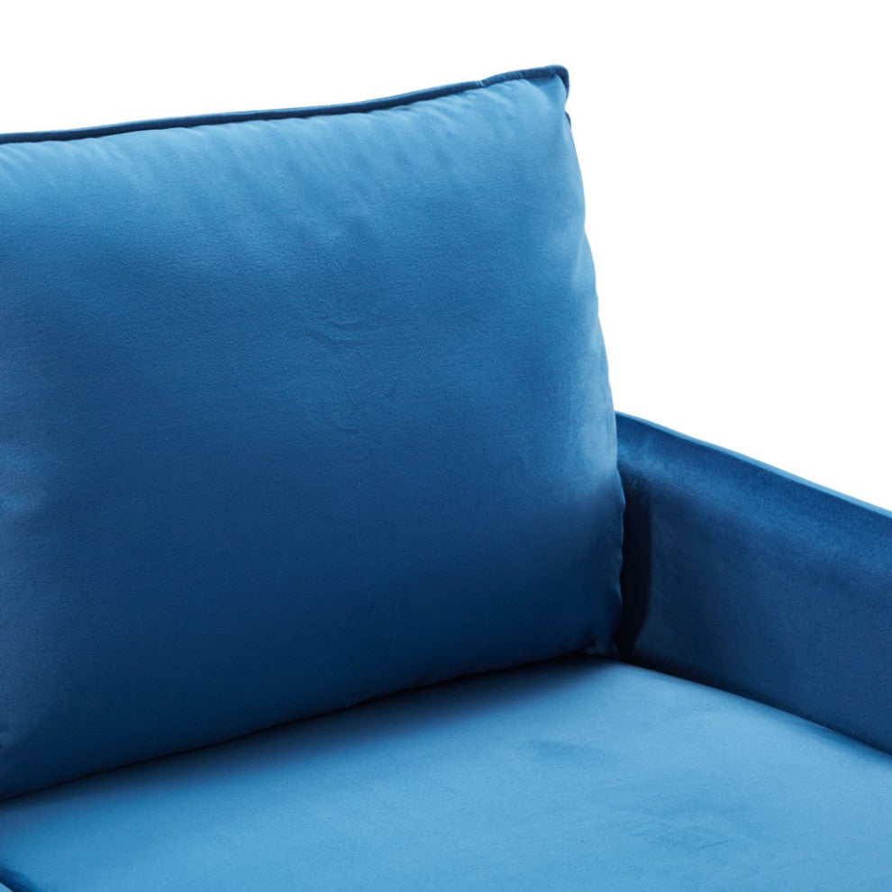 Blue Contemporary Velvet Sofa With Side Pockets