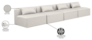 Cube Upholstered Modular Sofa, Cream, 4-Piece: 4 Armless Chair, Vegan Leather