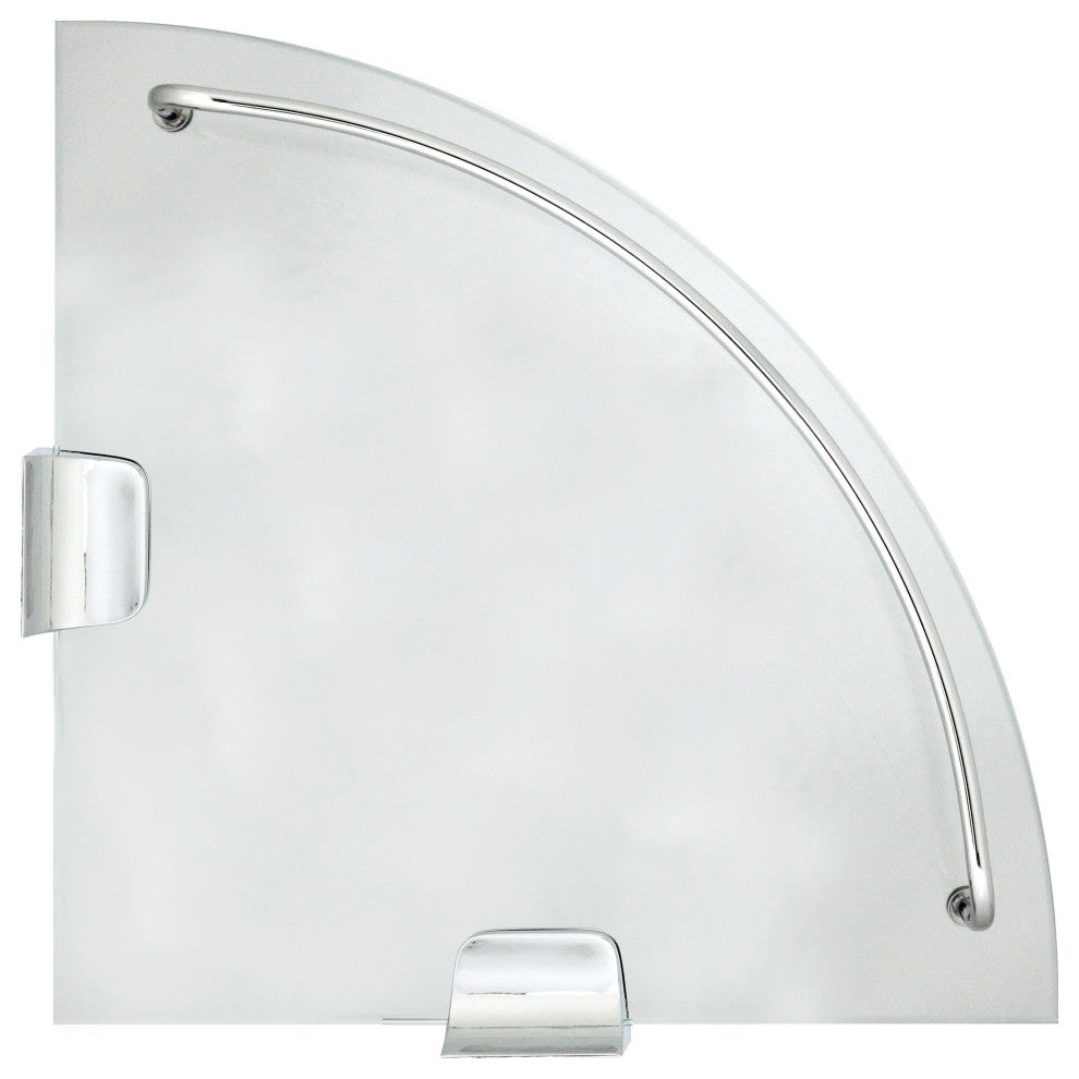 MODONA's 9.5" Glass Corner Shelf With Rail, Polished Chrome