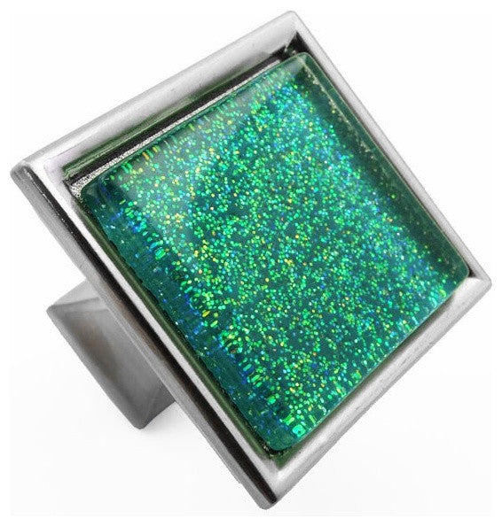 Sparkling Emerald Green Sand Crystal Glass Brushed Nickel Madison Classic Knob