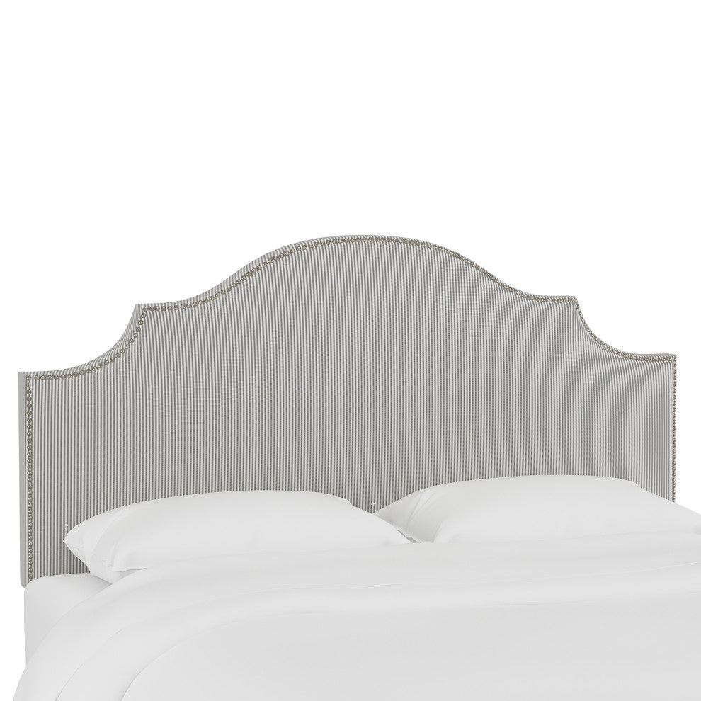 Brenson Nail Button Notched Headboard, Oxford Stripe Charcoal, King