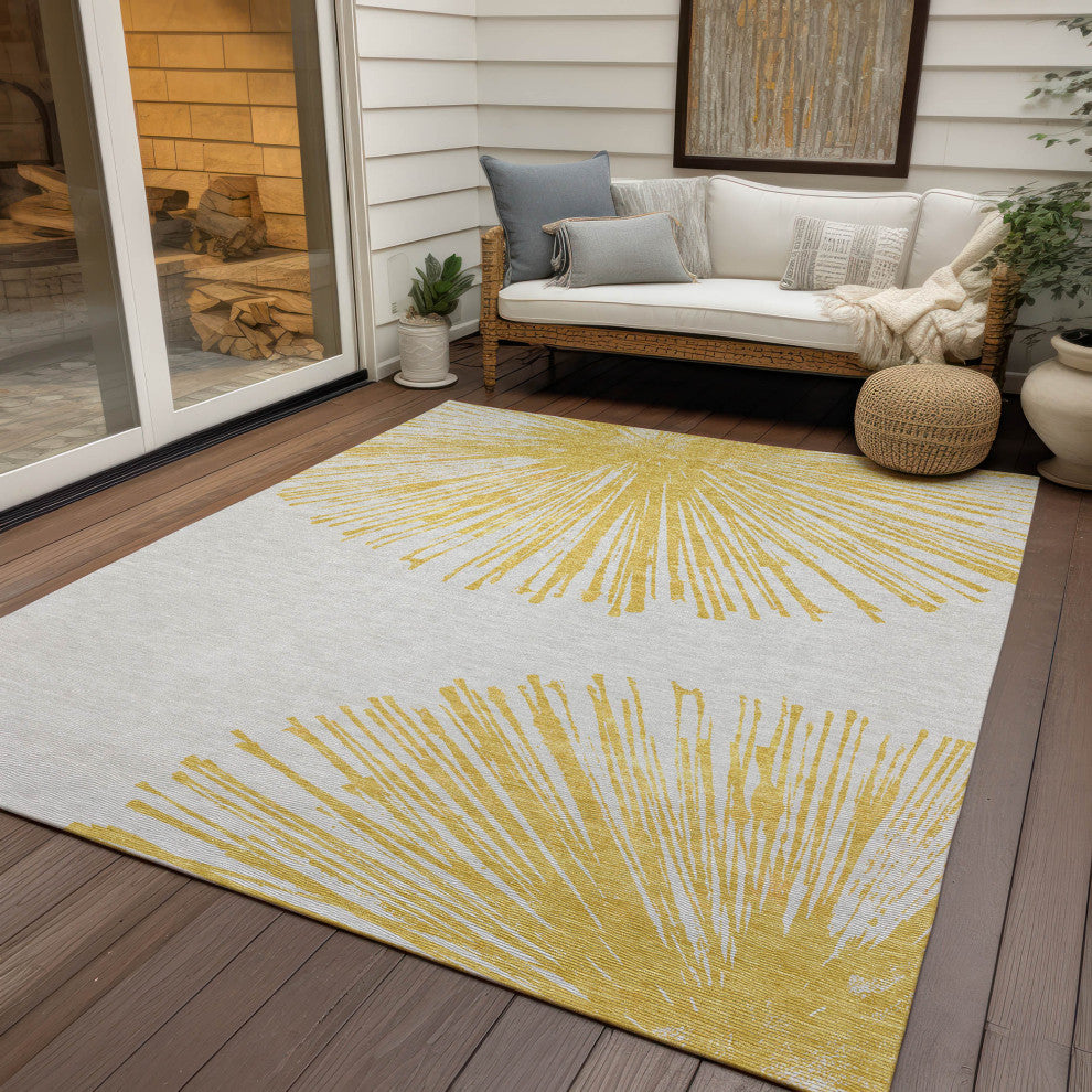 Machine Washable Indoor/Outdoor Chantille ACN642 Gold 3'' x 5'' Rug