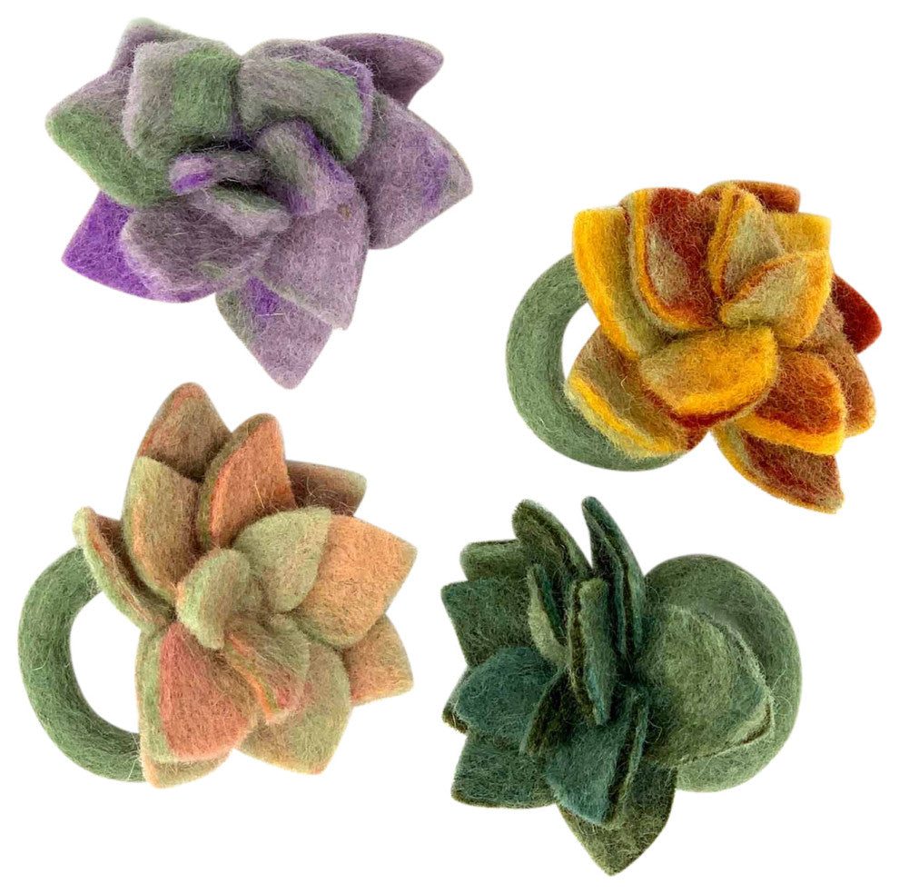 Felt Succulent Napkin Rings, Set of 4