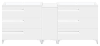 84" Freestanding White Vanity Set With Two Sinks, LV7-C15B-84W, Style 7