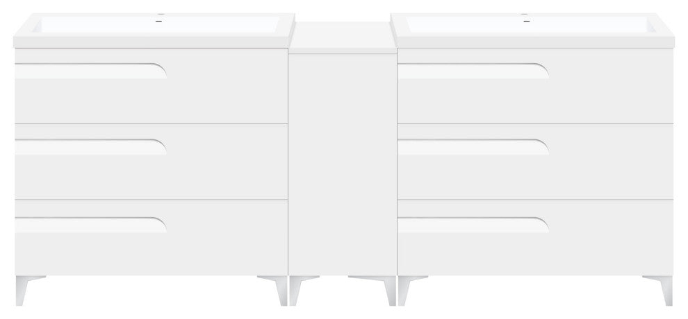 84" Freestanding White Vanity Set With Two Sinks, LV7-C15B-84W, Style 7