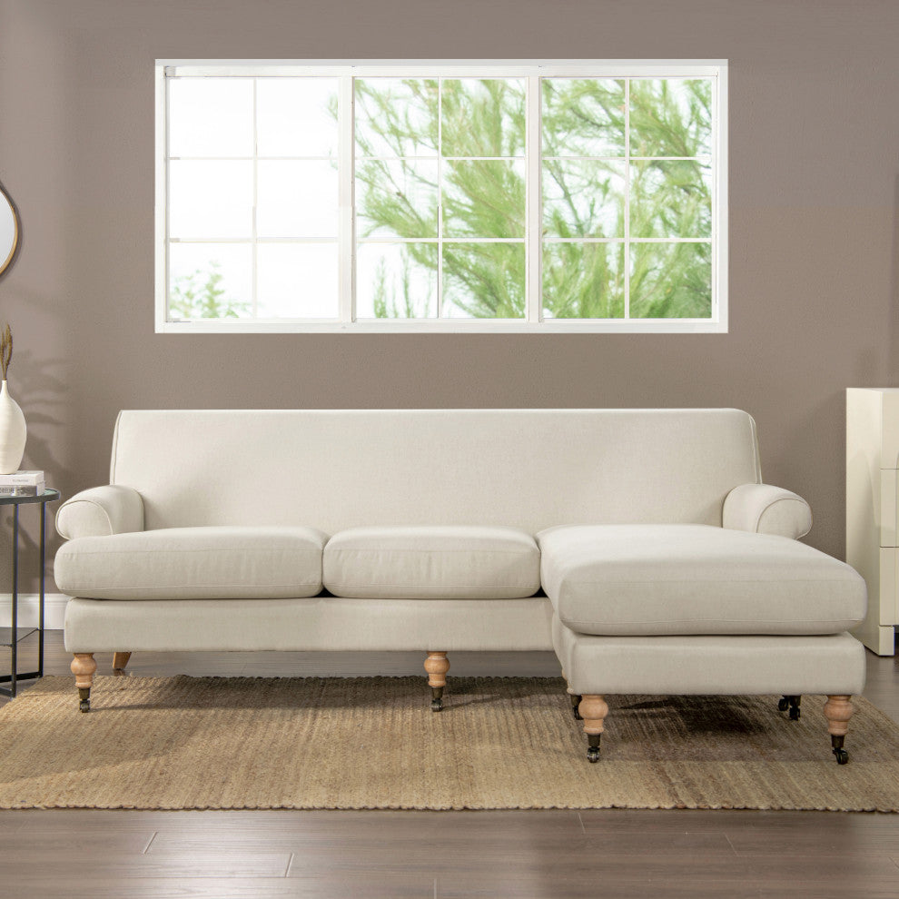 Alana Lawson 88" L-Shape Reversible Sectional Sofa, Light Beige Linen