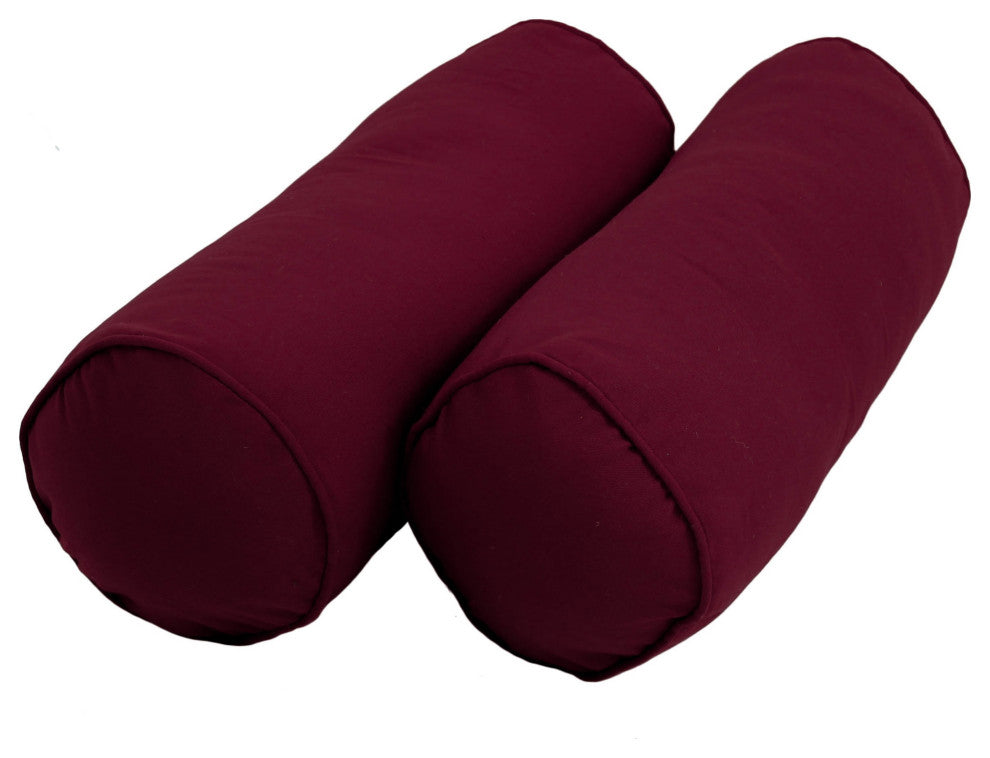 20"x8" Double-Corded Twill Bolster Pillows/Inserts, Set of 2, Burgundy