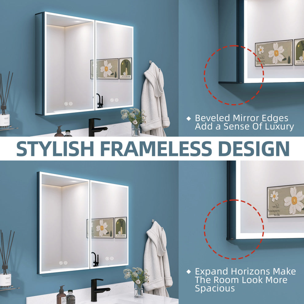 40'' W 30'' H Recessed Frameless Medicine Cabinet Mirror 6 Adjustable