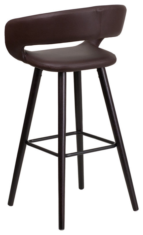 Modern 29" High Contemporary Cappuccino Wood Barstool in Brown Vinyl