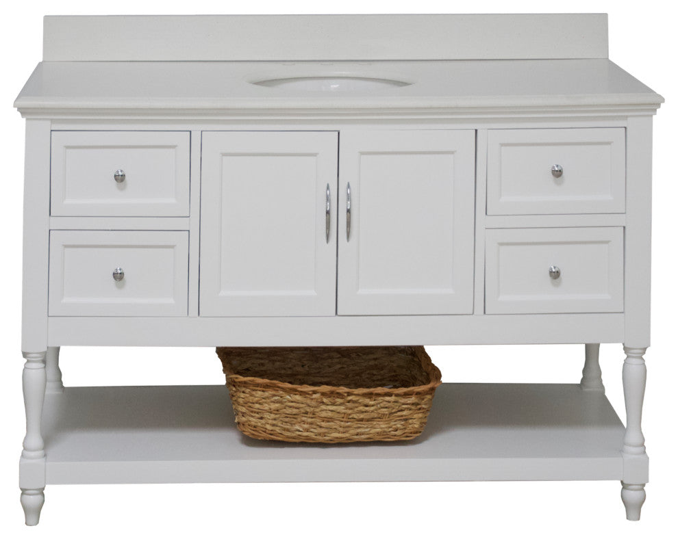 Beverly 48" Bathroom Vanity, White, Quartz
