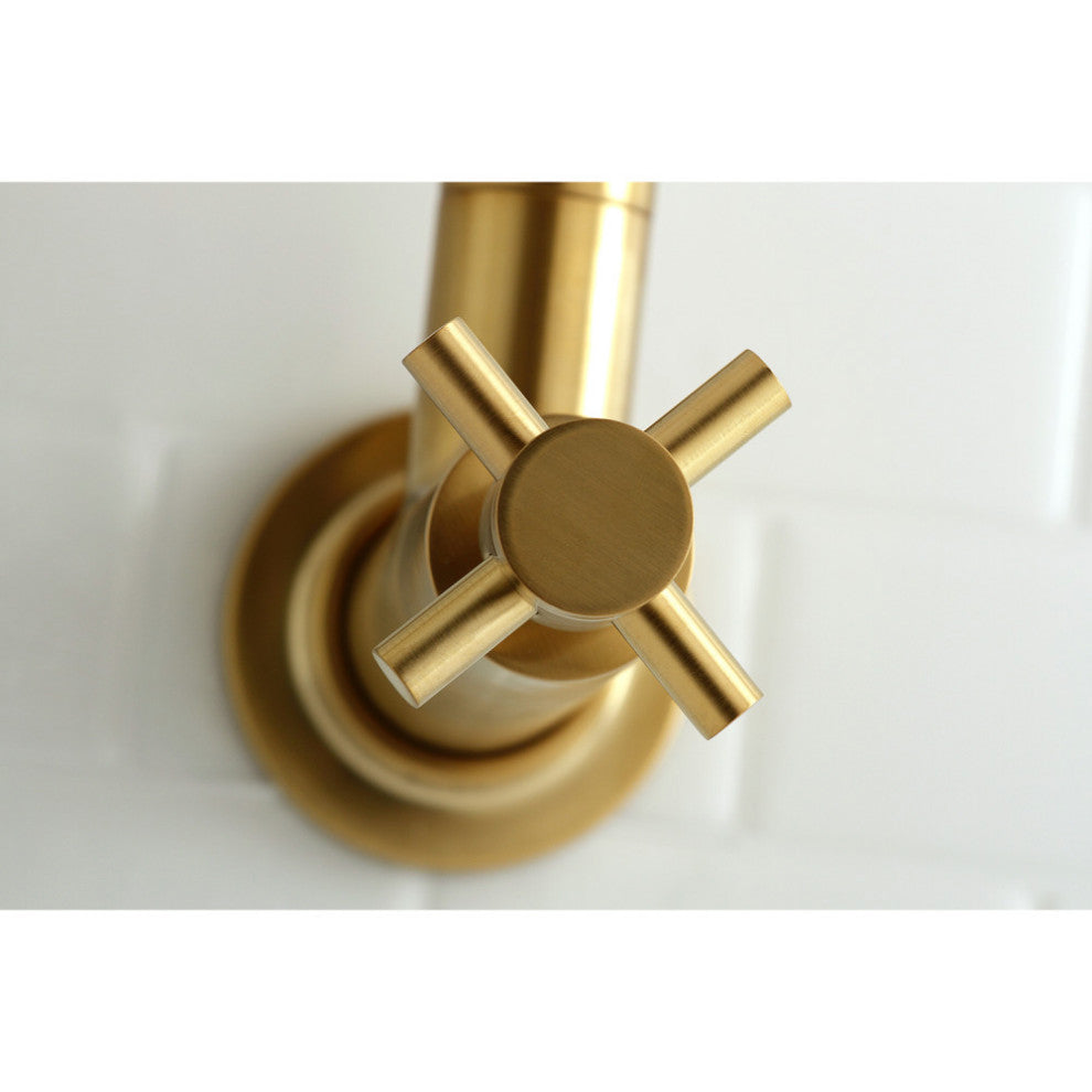 Kingston Brass Wall Mount Pot Filler Kitchen Faucet, Brushed Brass