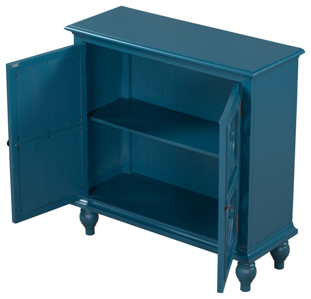 Wood Double Mirrored Door Accent Cabinet with Adjustable Shelf, Blue, 33" X 13"