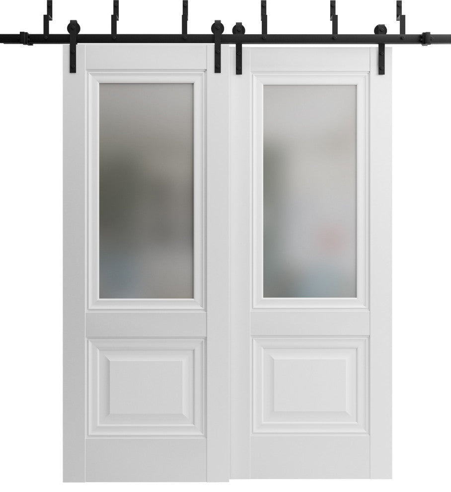 Barn Bypass Doors 48 x 96, Lucia 8822 White Silk & Frosted Glass, 6.6FT