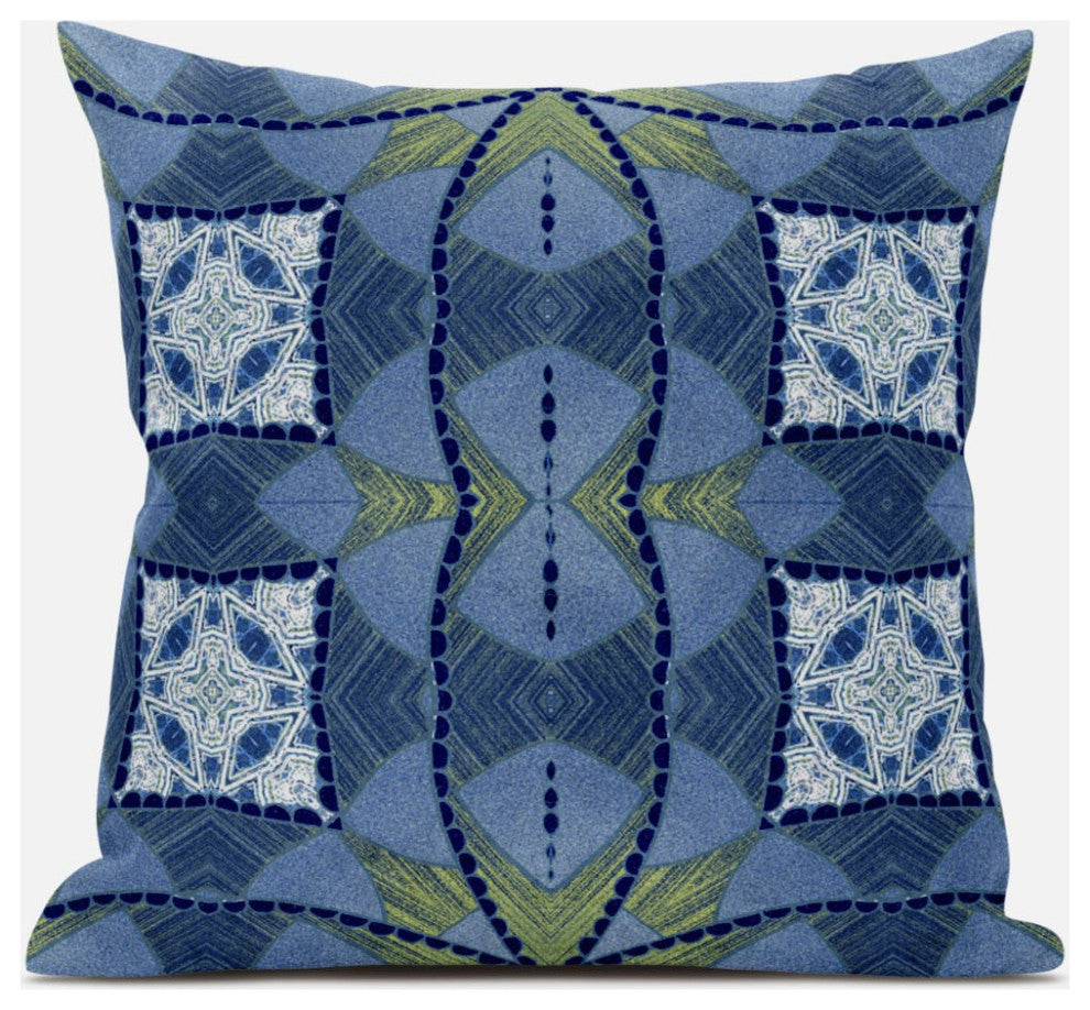 18" Blue White Cosmic Circle Boho Suede Throw Pillow