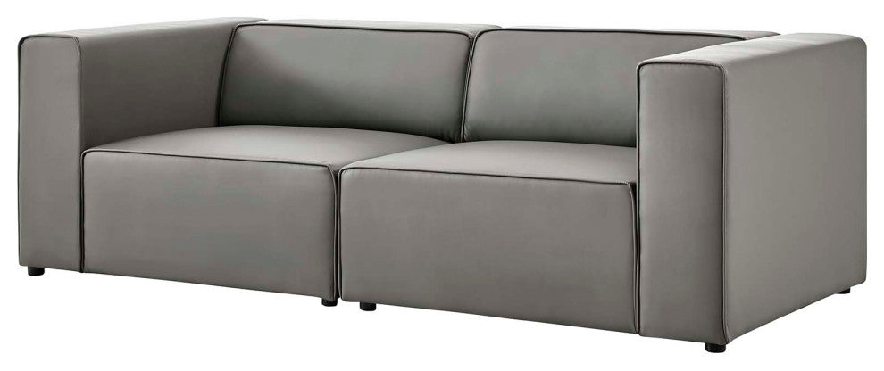 Loveseat and Sofa Set, Faux Vegan Leather, Gray, Modern, Lounge Hospitality