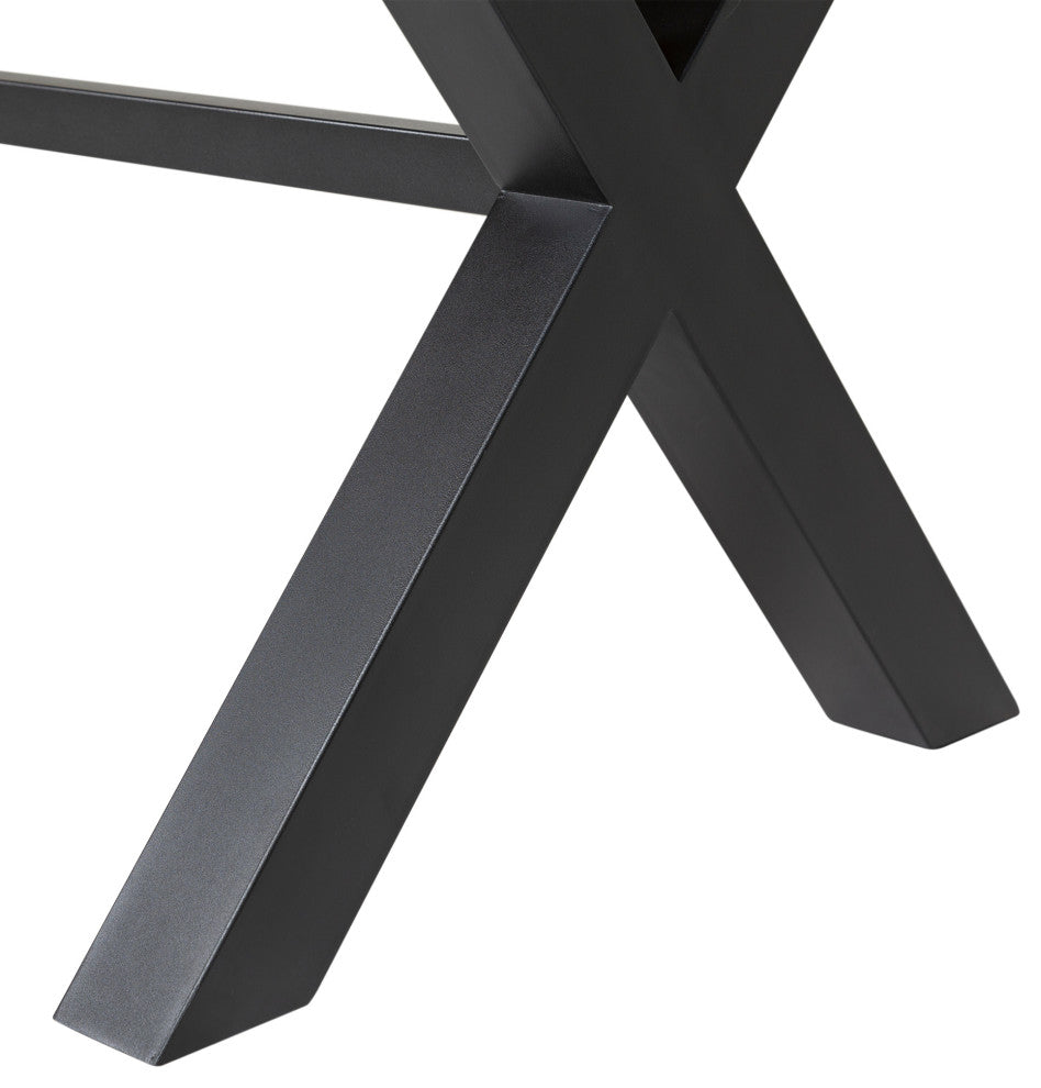 Glendora Outdoor Patio Live Edge Dining Table Eucalyptus Wood Black Metal Base