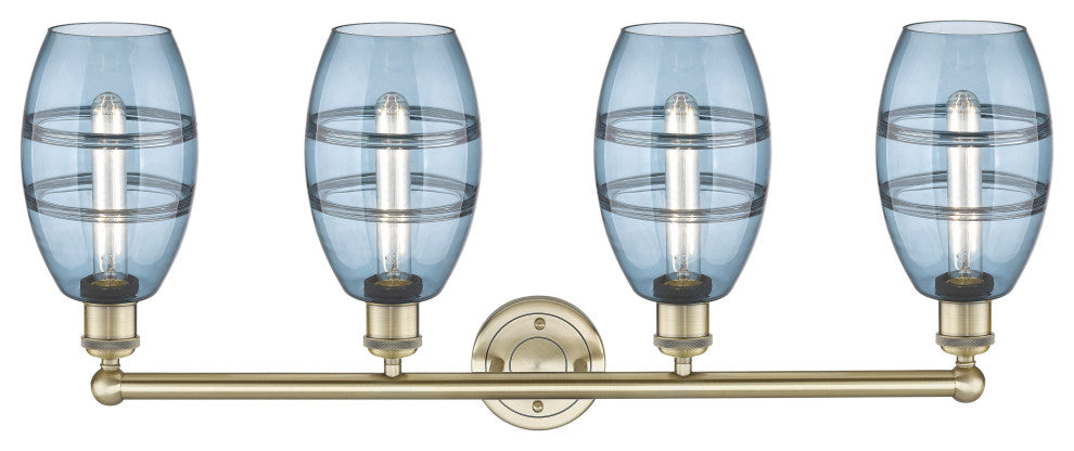Edison-Vaz 4-Light 33" Bath Vanity Light, Antique Brass, Princess Blue