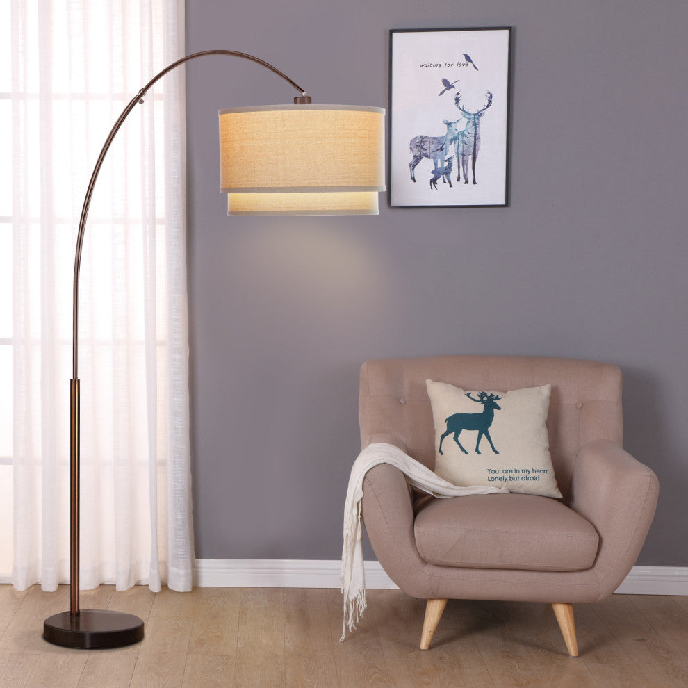 Brightech Mason - Arc Floor Lamp with Unique Hanging Drum Shade, Bronze