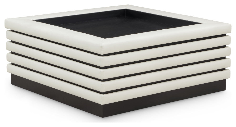 Rory Black Faux Leather Coffee Table, Cream, Square, Black Finish
