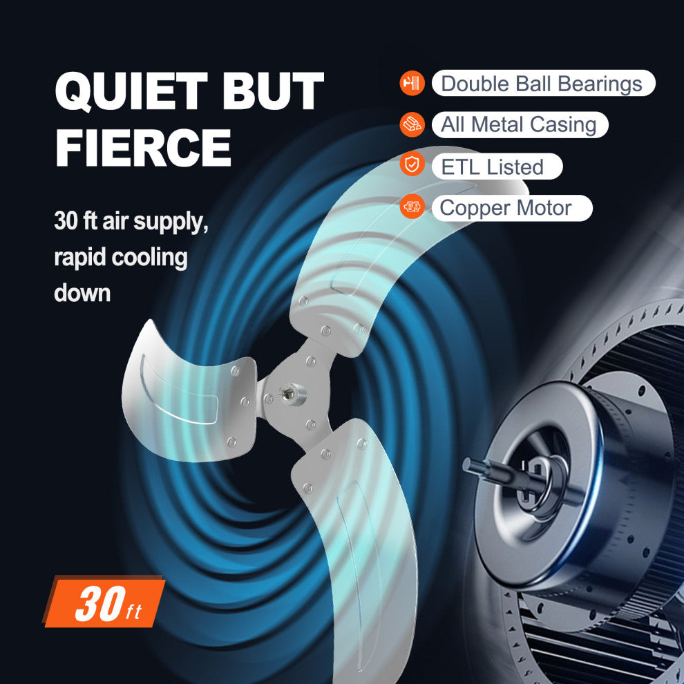 VEVOR Industrial Wall Mount Fan Oscillating Metal Fan 3 Speed, 20"