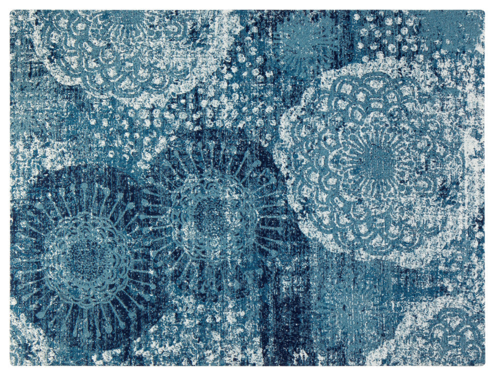 Maldives Blue and Ivory Rug'd Chair Mat, 40"x54", .5" Pile Height