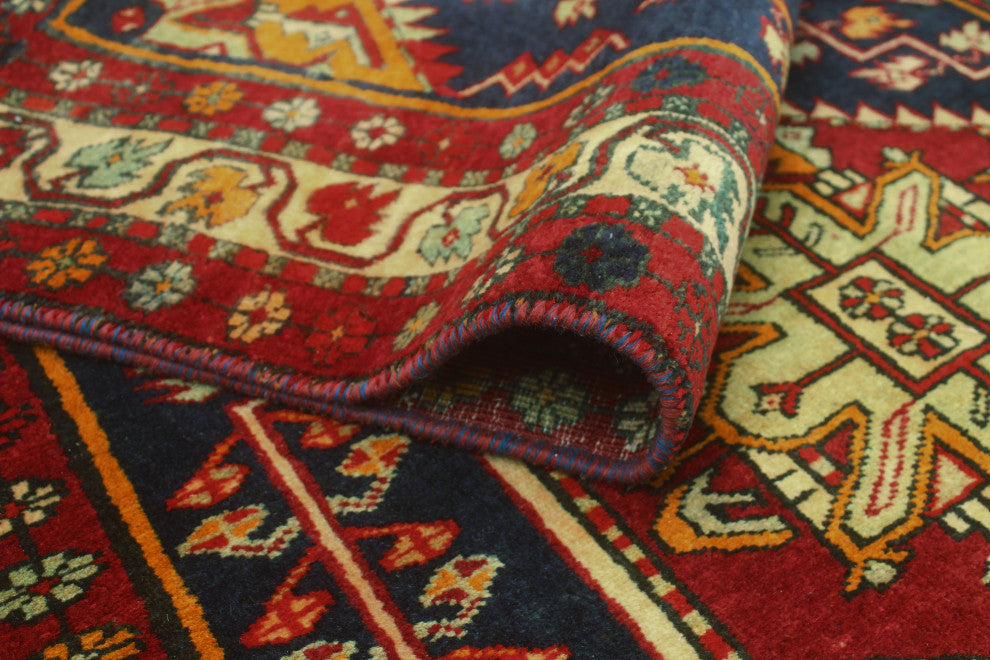 Fine Vintage Distressed Walbrydg Navy/Beige Runner, 3'7x10'6