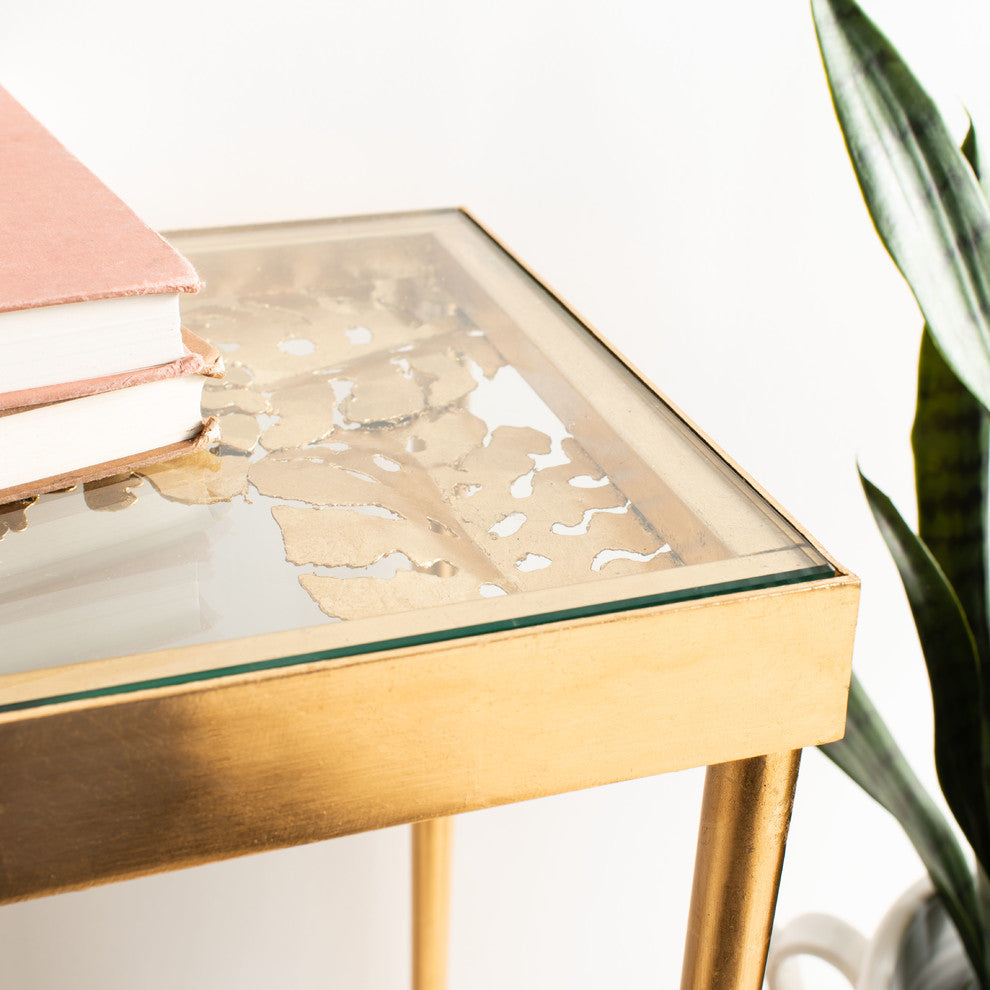 Safavieh Leilani Palm Leaf Console Table, Gold/Glass