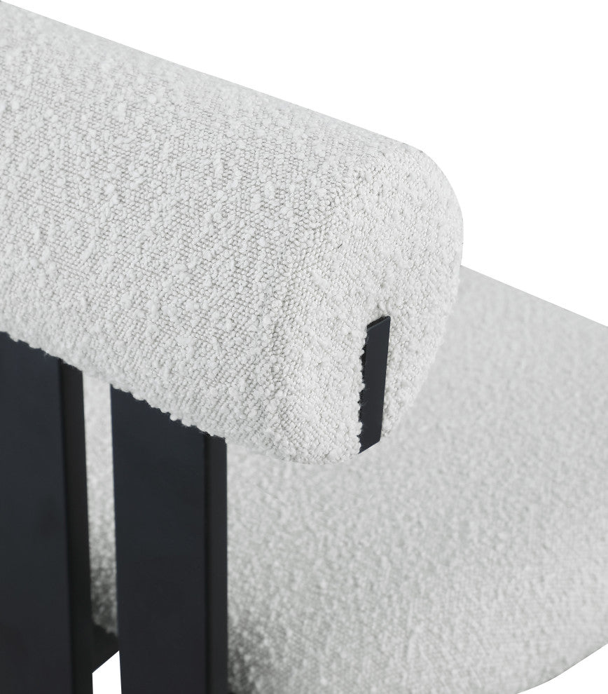 Dario Upholstered Dining Chair, Set of 2, Cream, Boucle Fabric, Matte Black