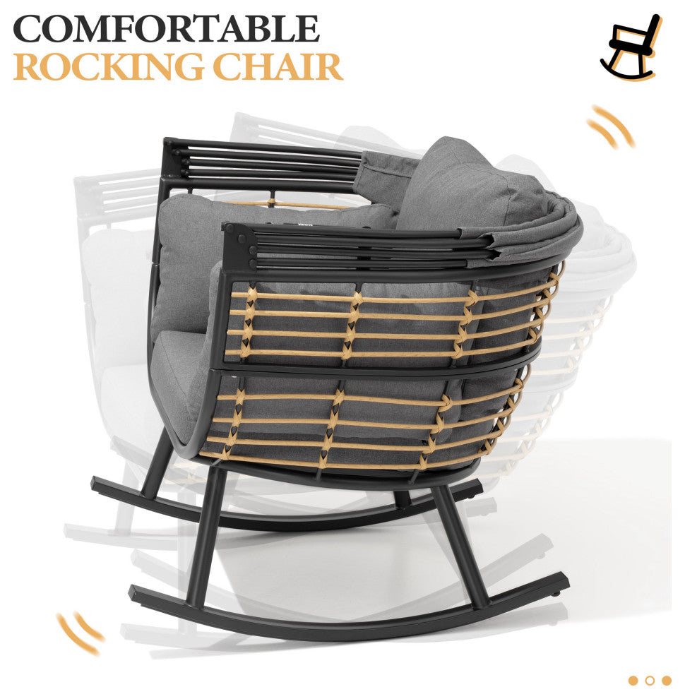 Egg Chair Outdoor Aluminum Rocking Lounge With Folding Canopy in Gray Finish, Gray