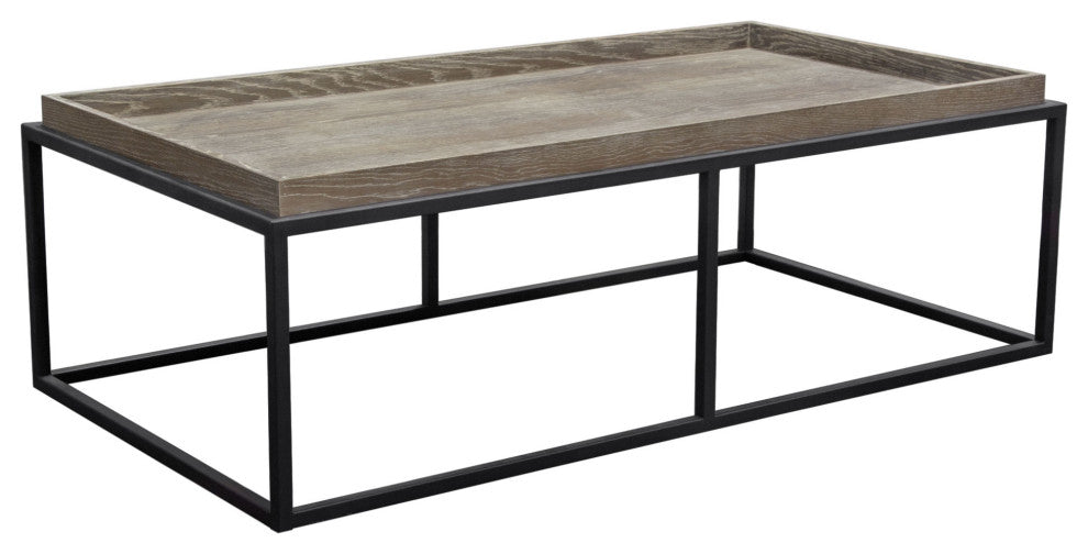 Lex Rectangle Cocktail Table in Rustic Oak Veneer Finish Top  Black