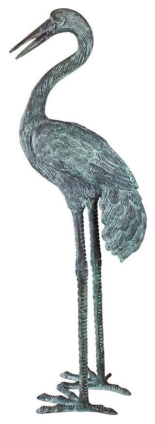 Bronze Crane Statue, Curved Neck, Large