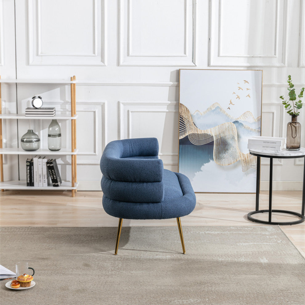 53" Round Arm Settee with Metal Legs, Navy Blue, 53"