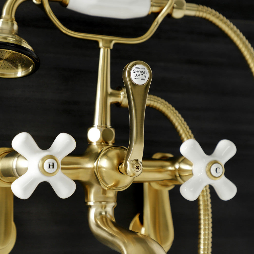 AE59T7 Wall Mount Tub Faucet With Hand Shower, Brushed Brass