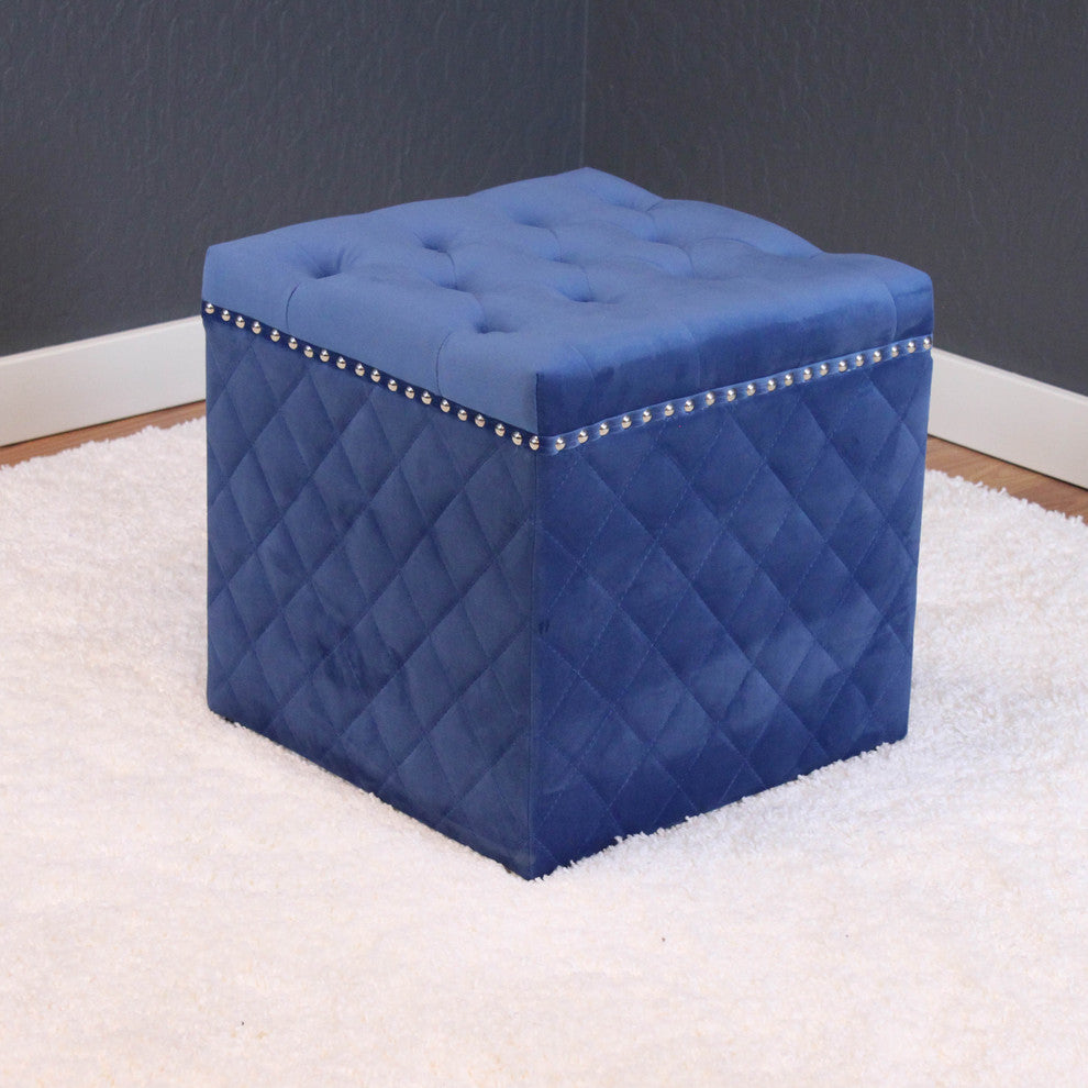 Lemele Velvet Ottoman, Sky Blue