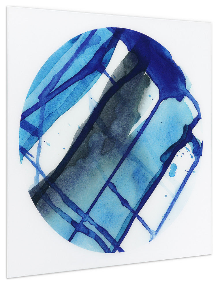 "Blue Stripes" Abstract Wall Art Frameless Free Floating Tempered Glass Panel