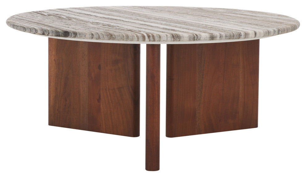 Safavieh Couture Lauresse Marble Coffee Table, Walnut/Grey