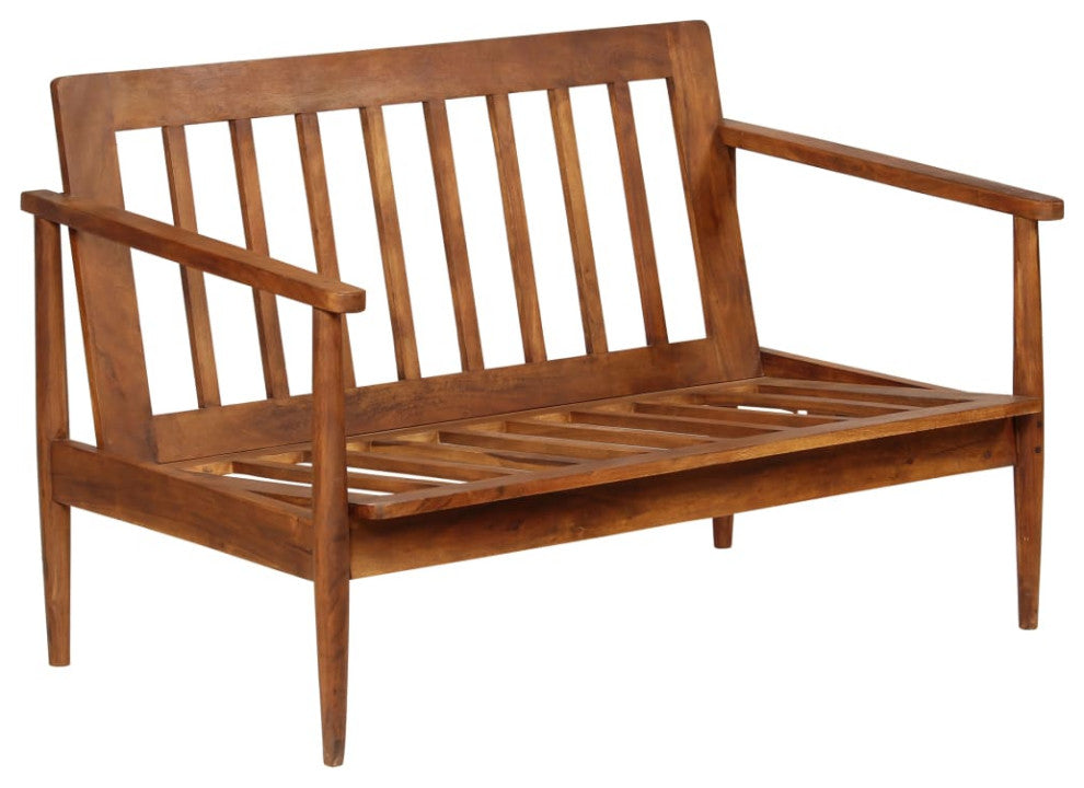 vidaXL 2-Seater Sofa Real Leather With Acacia Wood Brown