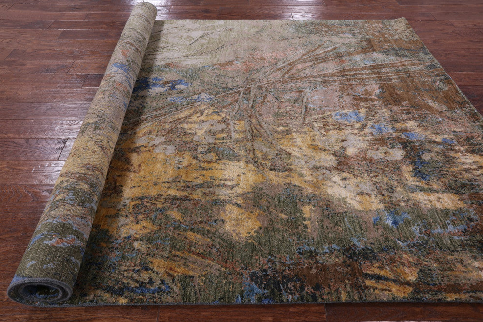 6' 1" X 9' 2" Wool and Silk Modern Handmade Rug Q8890