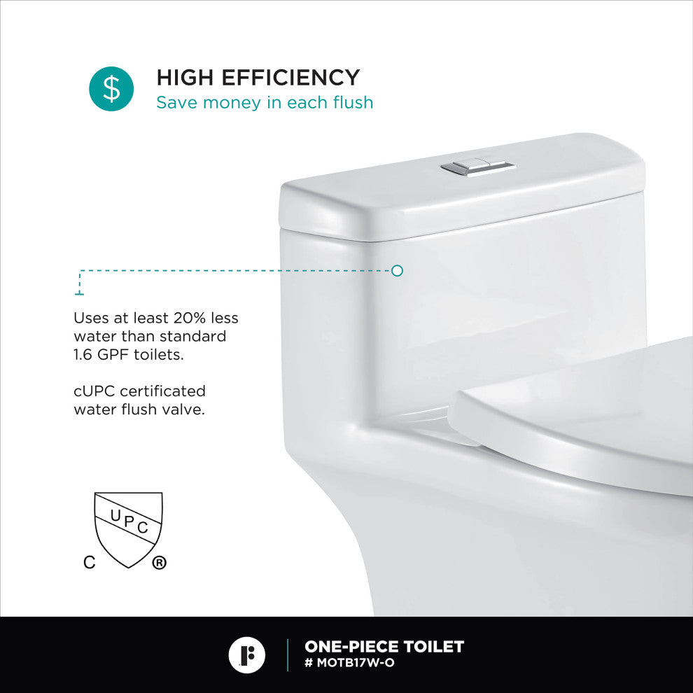 Fine Fixtures Dual-Flush Elongated One-Piece Toilet, White