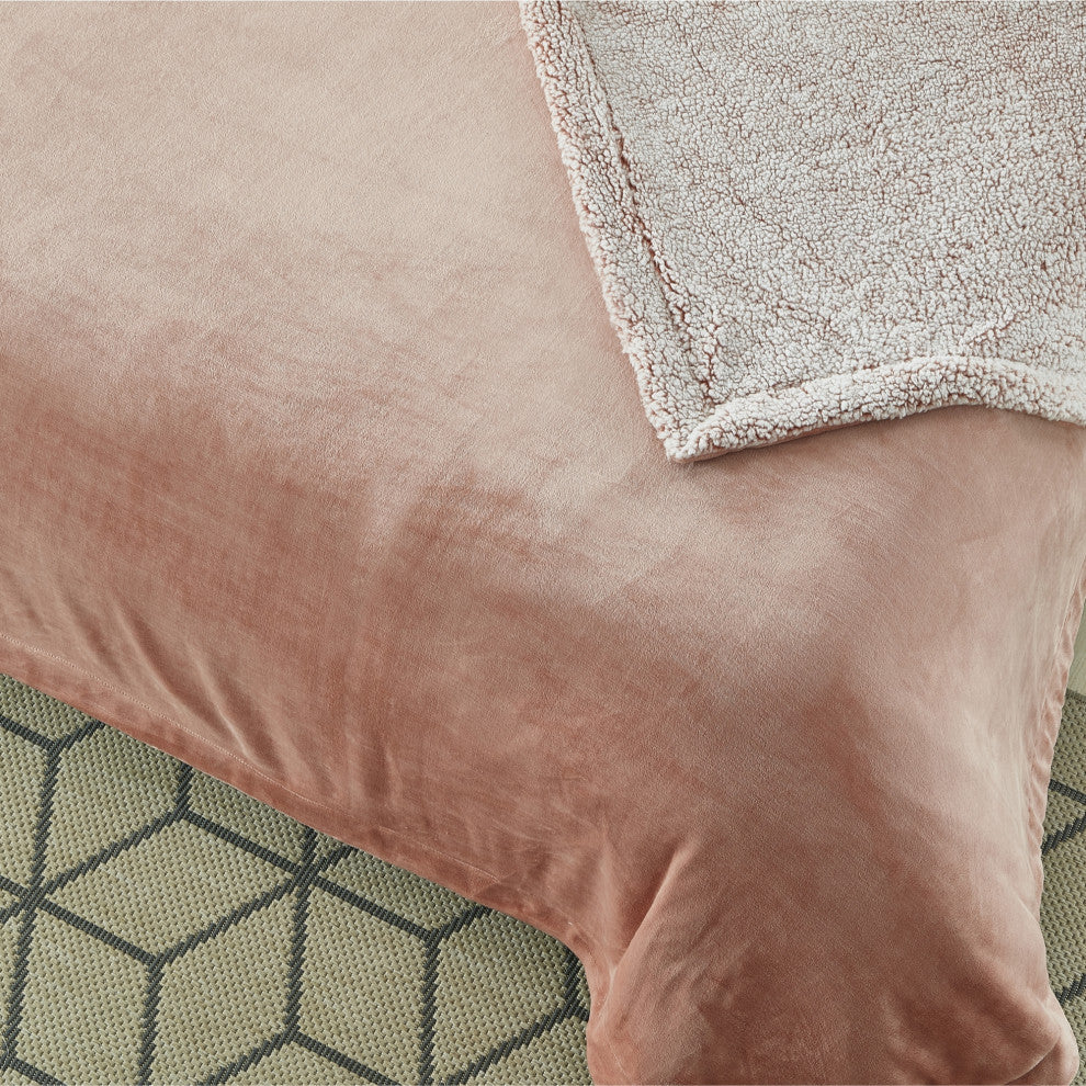 Amarey Flannel Reversible Sherpa Throw, Blush