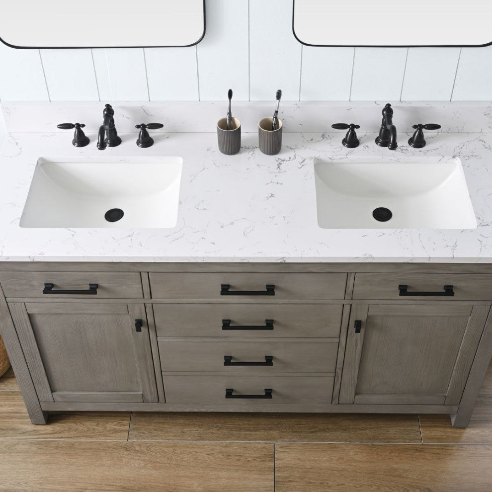 Jasper 60" Bathroom Vanity, Textured Gray, Ariston White Engineered Stone Top