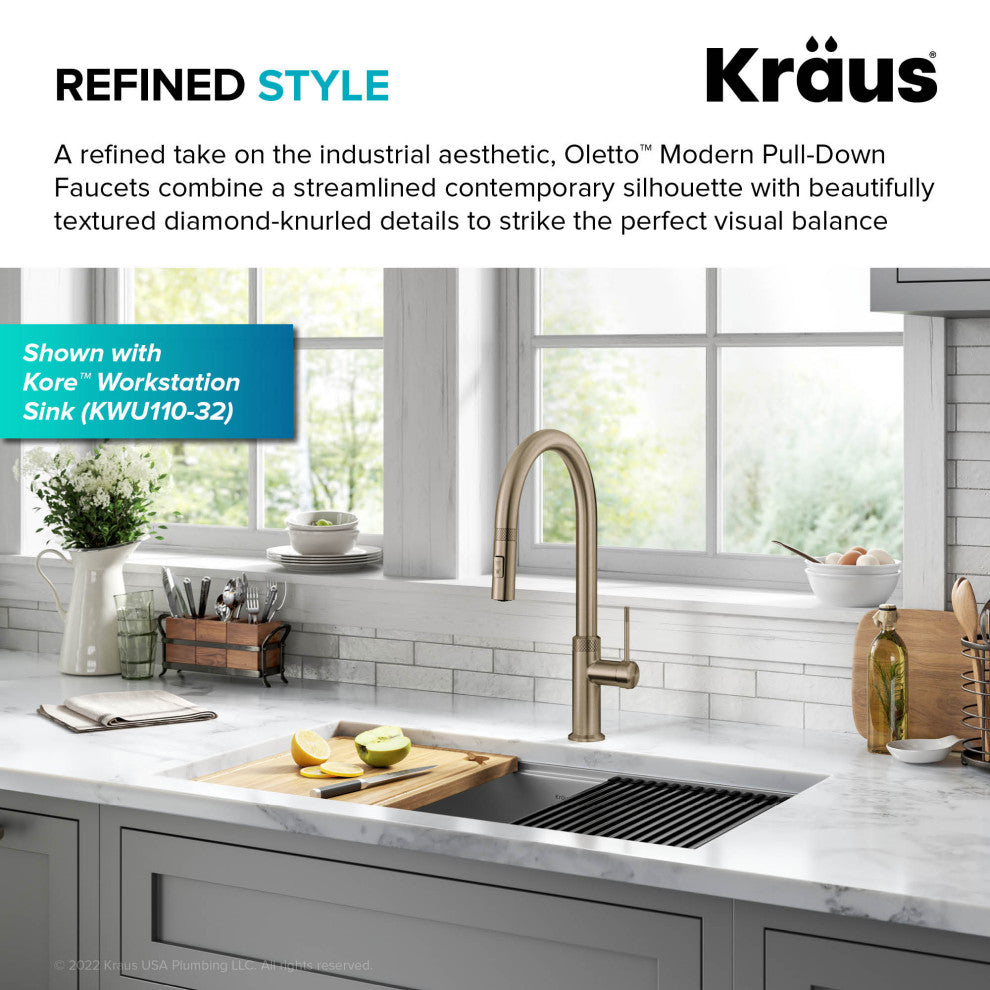 Oletto Pull-Down 1-Hole Kitchen Faucet, Brushed Gold, Model Kpf-2654bg