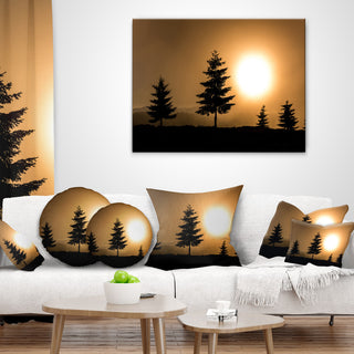 Bright Sunrise Tree Silhouette Landscape Printed Throw Pillow, 18"x18"