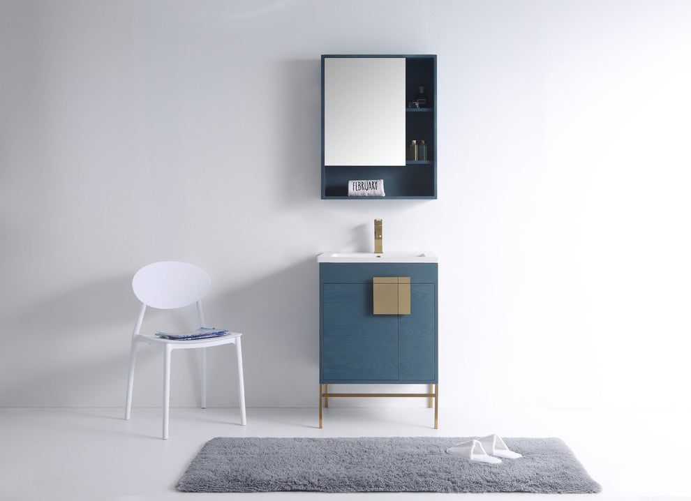 Bathroom Vanity Set, French Blue, 24", Satin Brass Hardware