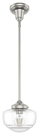 Saddle Creek Brushed Nickel, Clear Seeded Glass 1 Light Mini Pendant Light