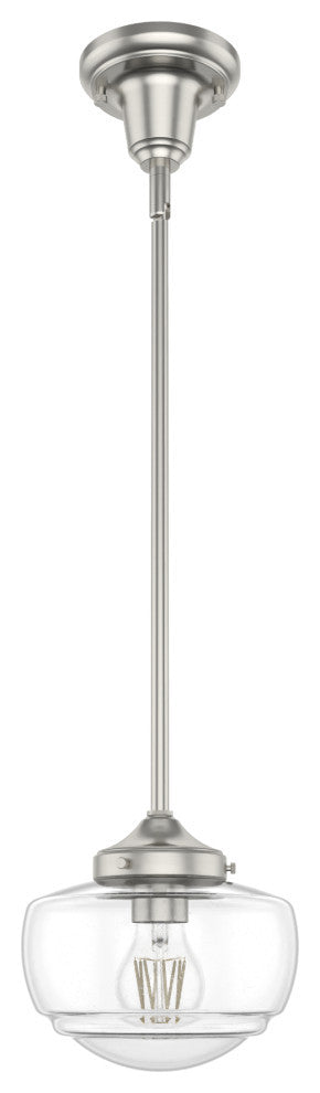 Saddle Creek Brushed Nickel, Clear Seeded Glass 1 Light Mini Pendant Light