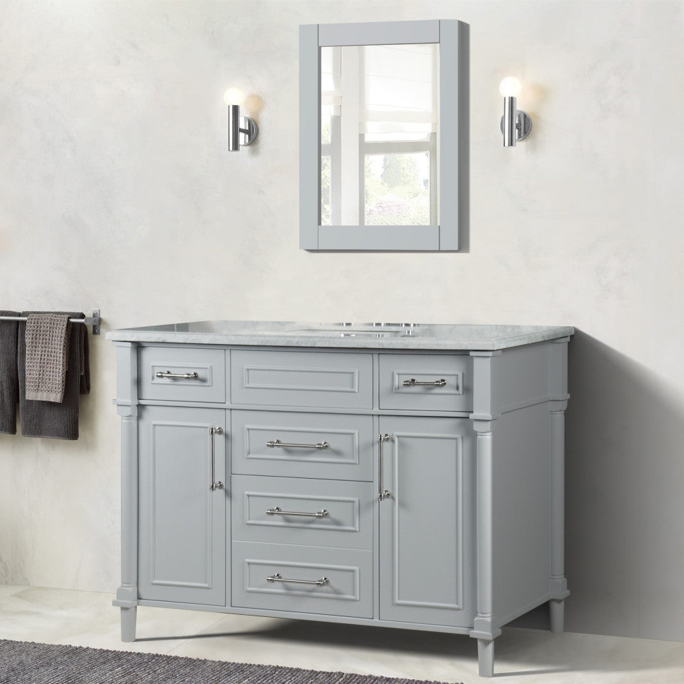 48" Single Vanity, Light Gray With White Carrara Marble Top